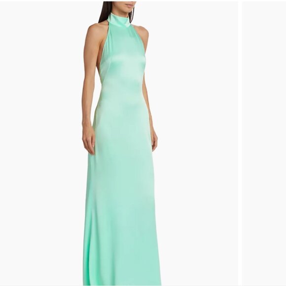 LAPOINTE Satin Halter Gown in Seafoam - Picture 3 of 7